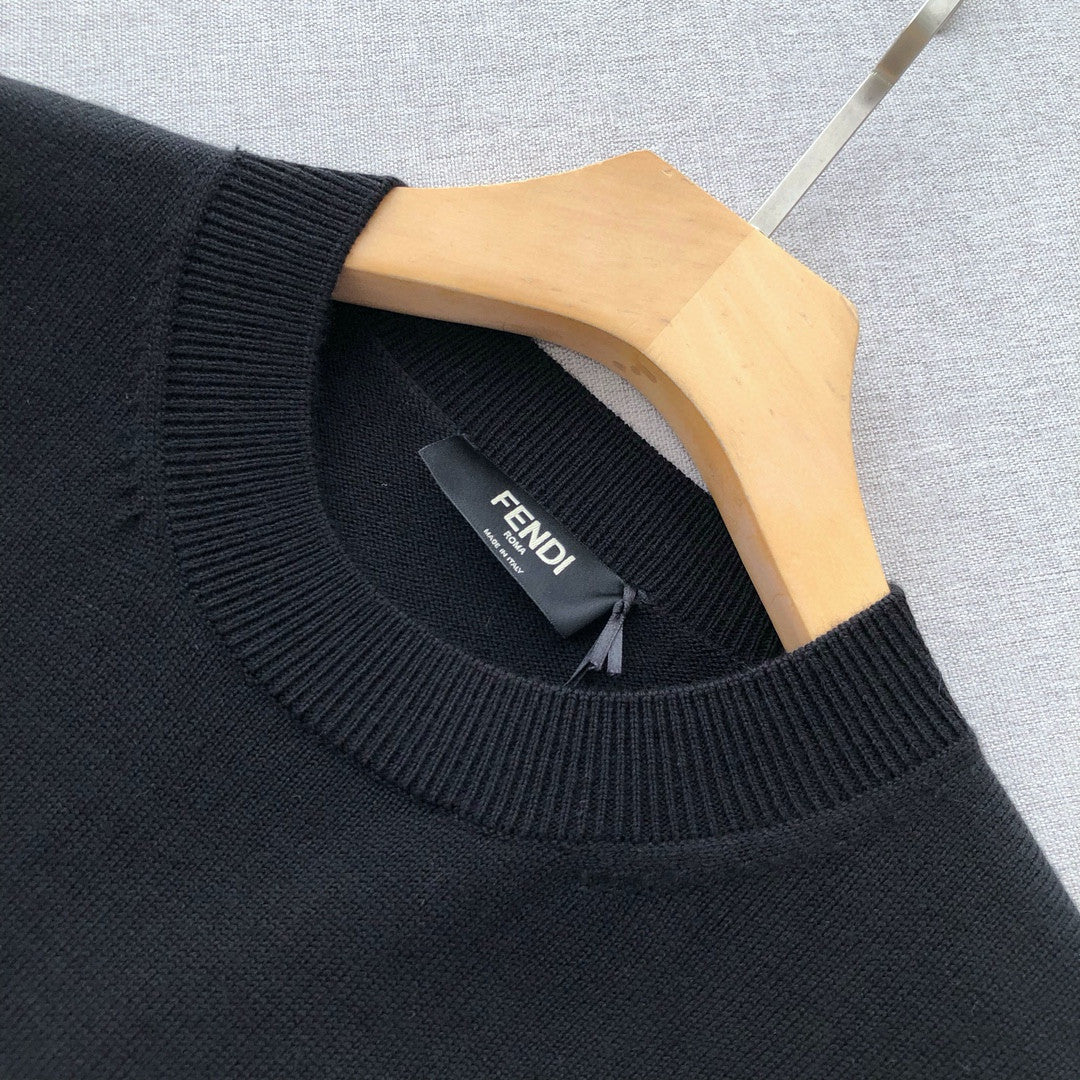 Men's Spring Autumn FF Classic Twill Jacquard Patchwork Crew Neck Knit Pullover Sweater #97843