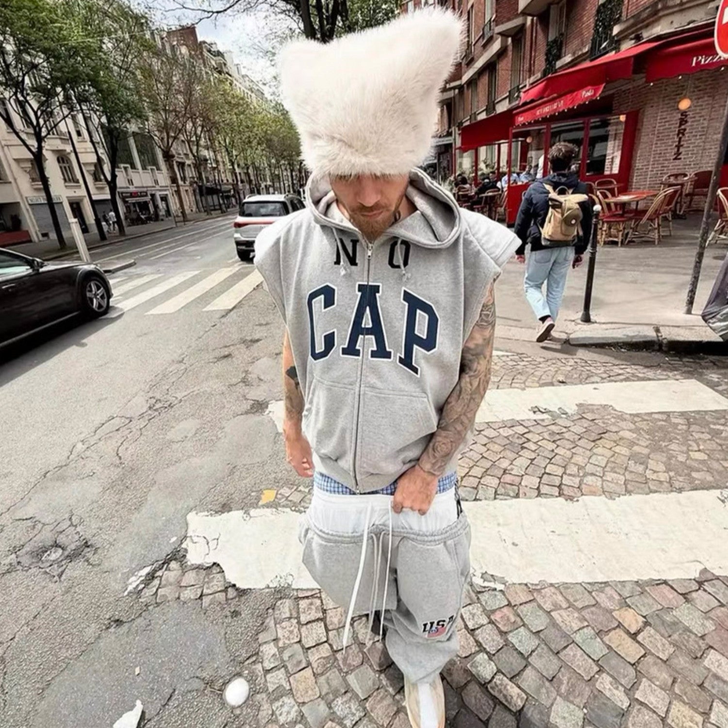 GRAILZ Project G/R Men's Spring/summer Vibe Canvas Silhouette Sleeveless Padded Shoulder Hooded Vest Zip Sweater Waistcoat Hoodie Ngvp #1723