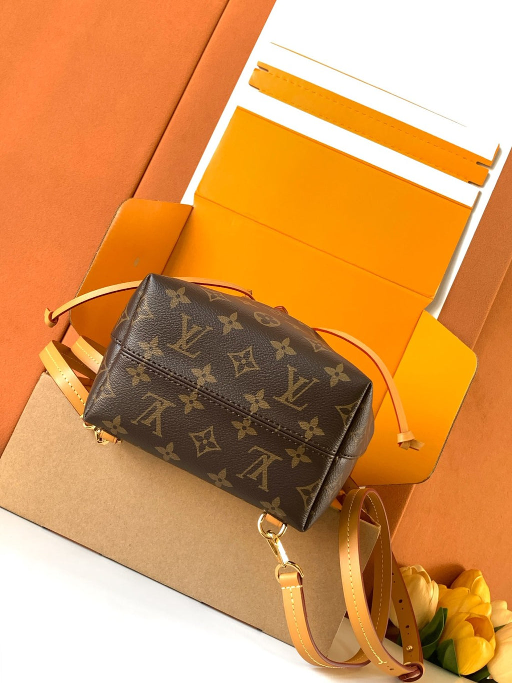 Montsouris Mini Women's Brown Letter Print Canvas and Leather Backpack Bag Bags #77525