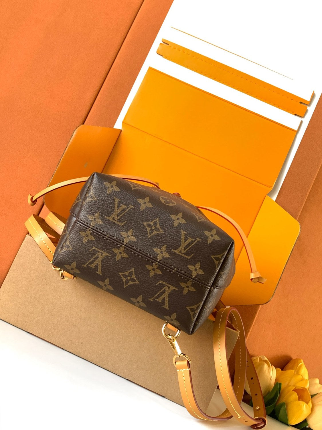 Montsouris Mini Women's Brown Letter Print Canvas and Leather Backpack Bag Bags #77525