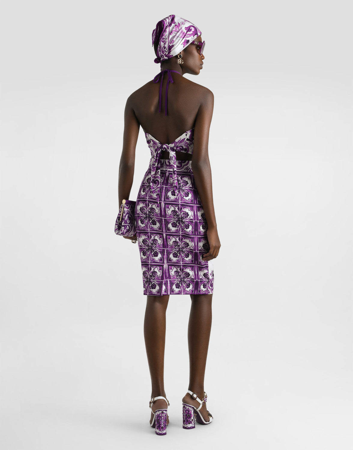 Printed Tight Half Skirt Women's Spring Summer Purple Silk Midi Half Skirt Ngvp #2426