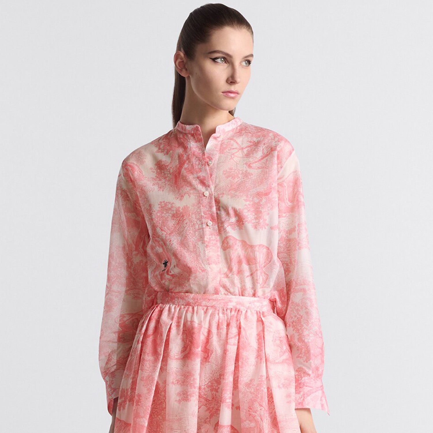 Women's Summer Dioriviera Printed Pattern Embroidered Logo Medium Long Shirt Thin Long Sleeve Lapel Shirt Ngvp #8734