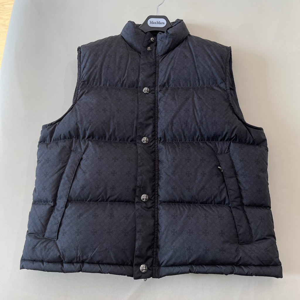 Men's Autumn and Winter Solid Color Dark Printed Sterling Silver Button Sleeveless Puffer Down Vest #74887