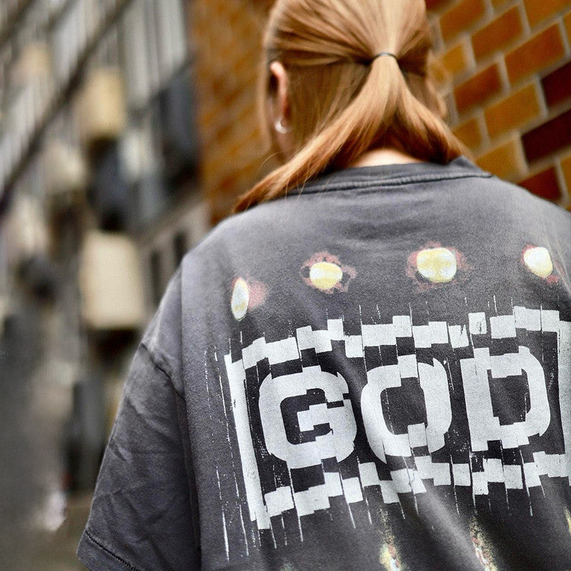 Saint Michael Men's Spring And Summer Solid Color Printing Letters Old Vintage T-shirt Casual Fashion Short Sleeve Ngvp #7835