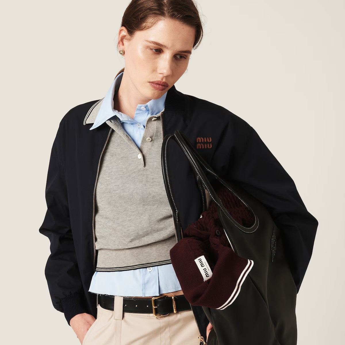 Women's Spring and Autumn Navy Blue Logo Letter Applique Zipper Pilot Jacket #72454