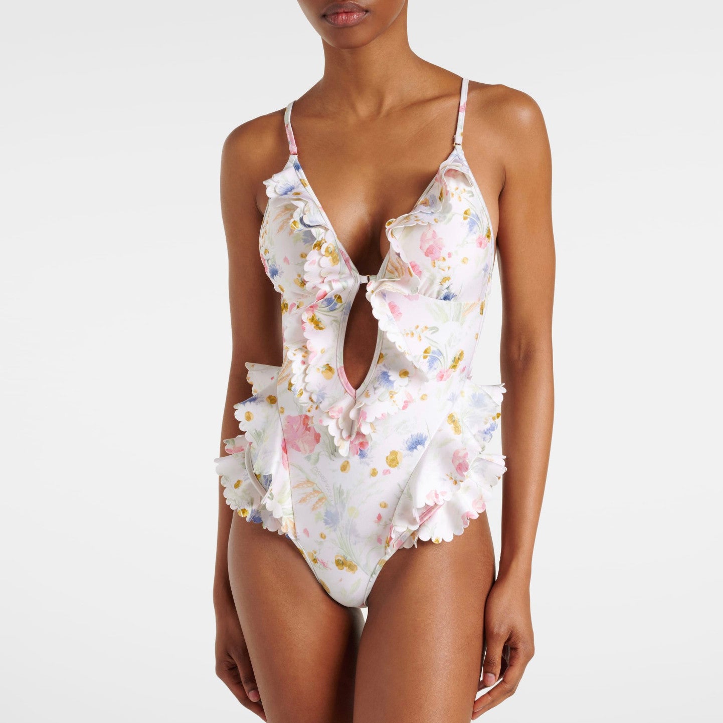 Women's Summer Floral Printed Ruffle Backless One-piece Swimsuit #76667