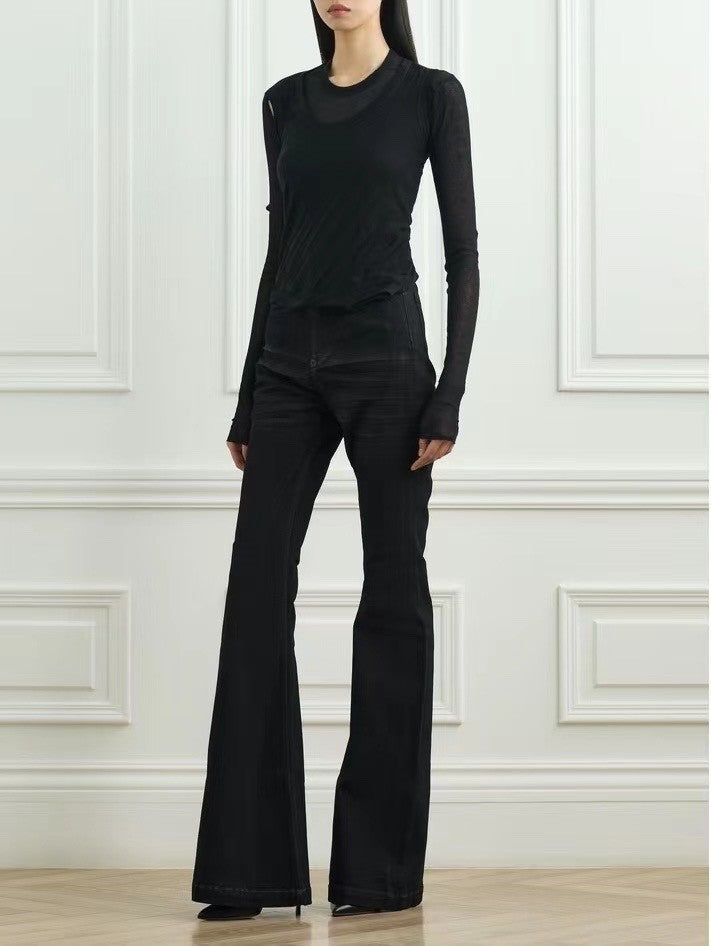 Women's Spring. Summer And Autumn Solid Color Layered Style Cotton Round Neck Pullover Long Sleeve Straight T-Shirt Ngvp #9174