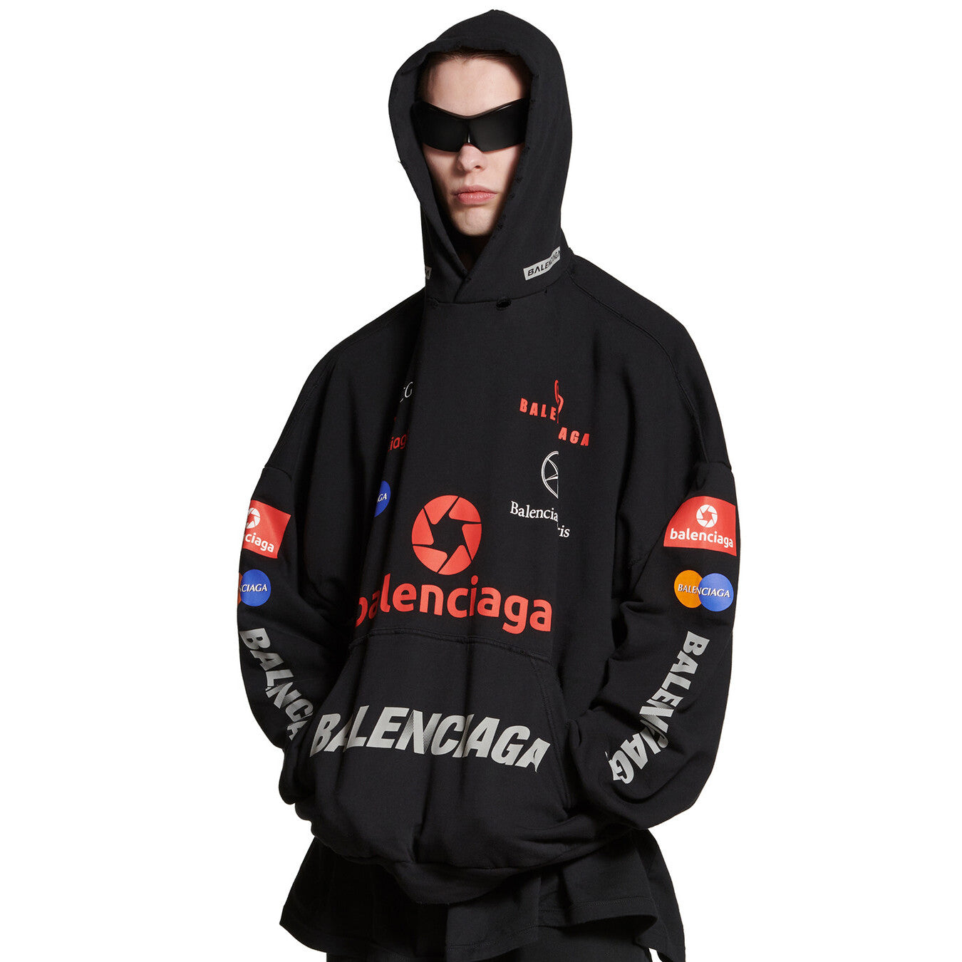 Men's Spring and Autumn Letter Logo Pattern Printed Loose Fit Black Hooded Sweatshirt Pullover #98415