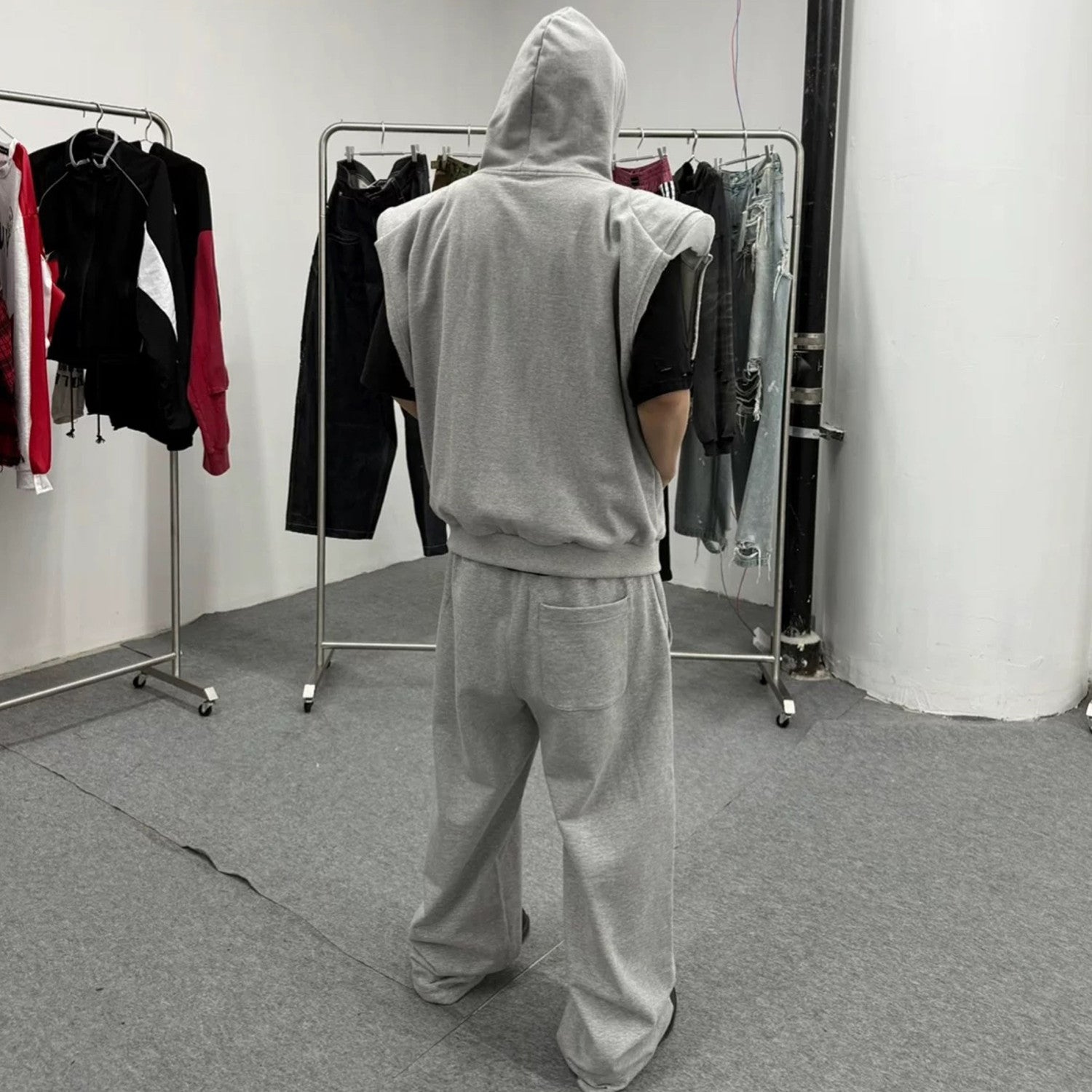 GRAILZ Project G/R Men's Spring/summer Vibe Canvas Silhouette Sleeveless Padded Shoulder Hooded Vest Zip Sweater Waistcoat Hoodie Ngvp #1723