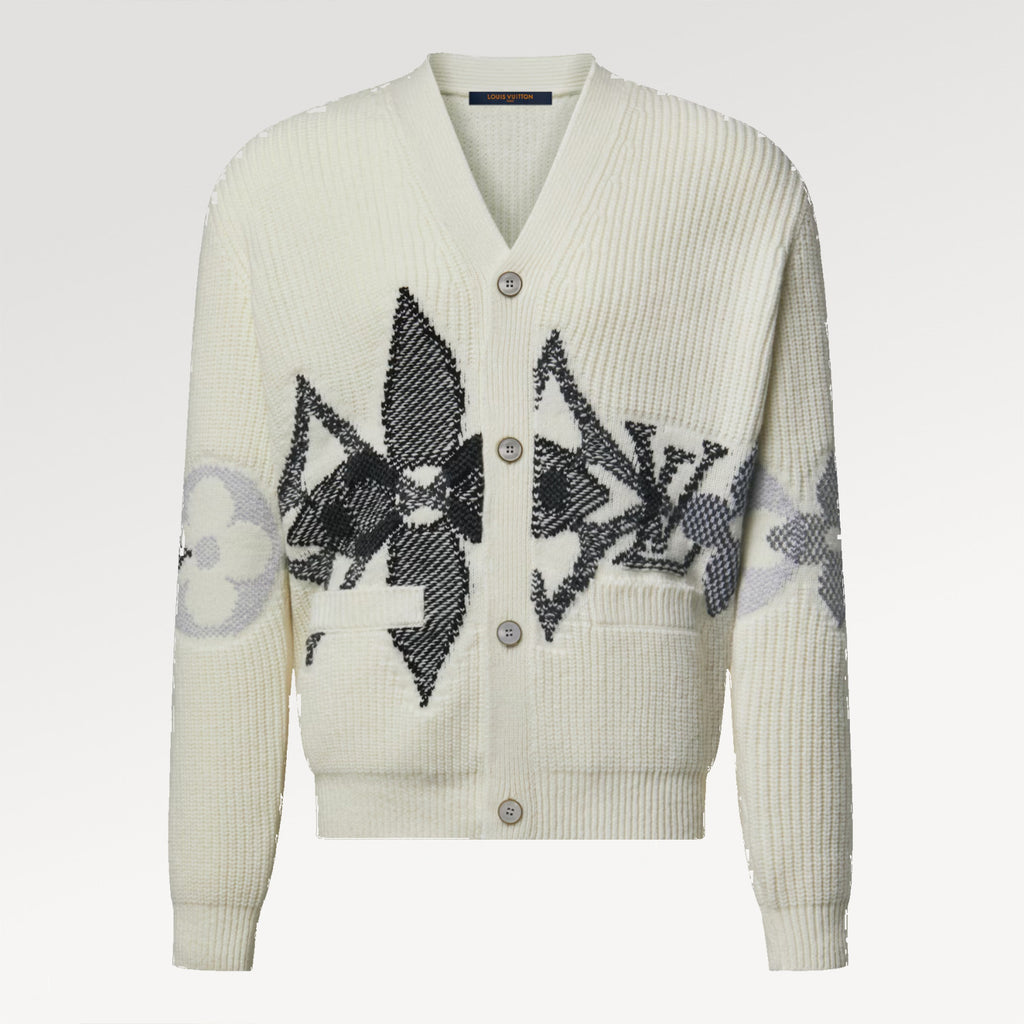 Monogram Floral Knit Cardigan Men's Fall/winter Single-breasted V-neck Black & White Fashion Jacket #82173A