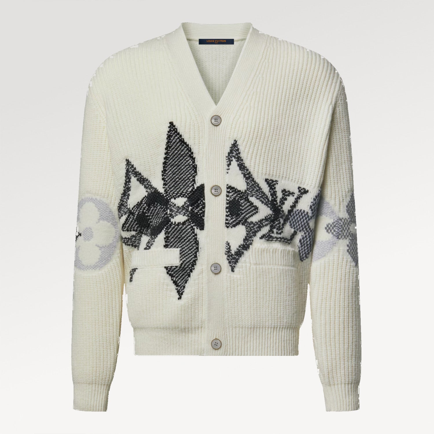 Monogram Floral Knit Cardigan Men's Fall/winter Single-breasted V-neck Black & White Fashion Jacket #82173A