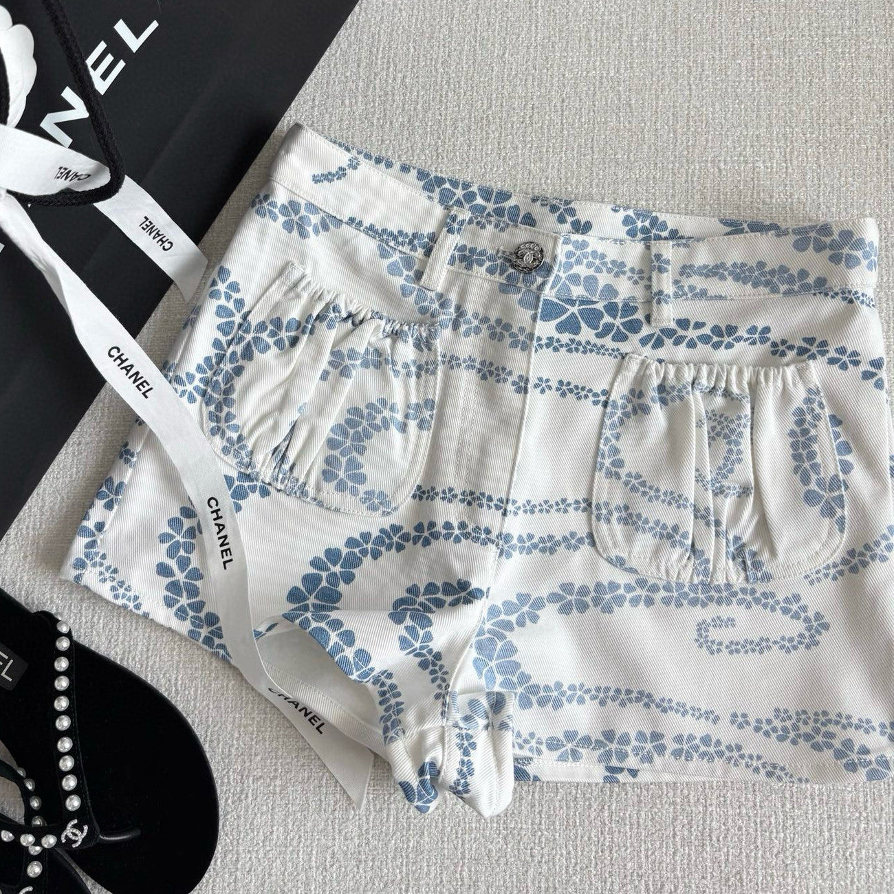 Women's Summer CoCo Beach Print Cotton Solid Color Denim Shorts #77684