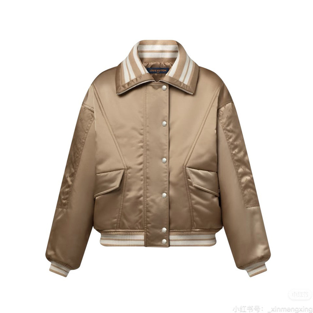 Satin Material Lapel Classic Monogram Aged Pattern Pilot Jacket #194241