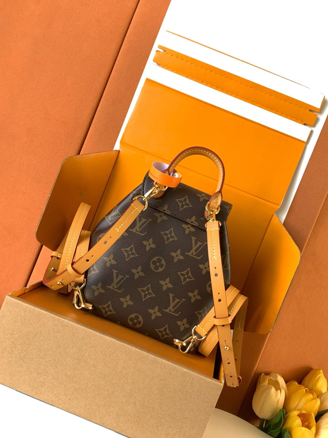 Montsouris Mini Women's Brown Letter Print Canvas and Leather Backpack Bag Bags #77525