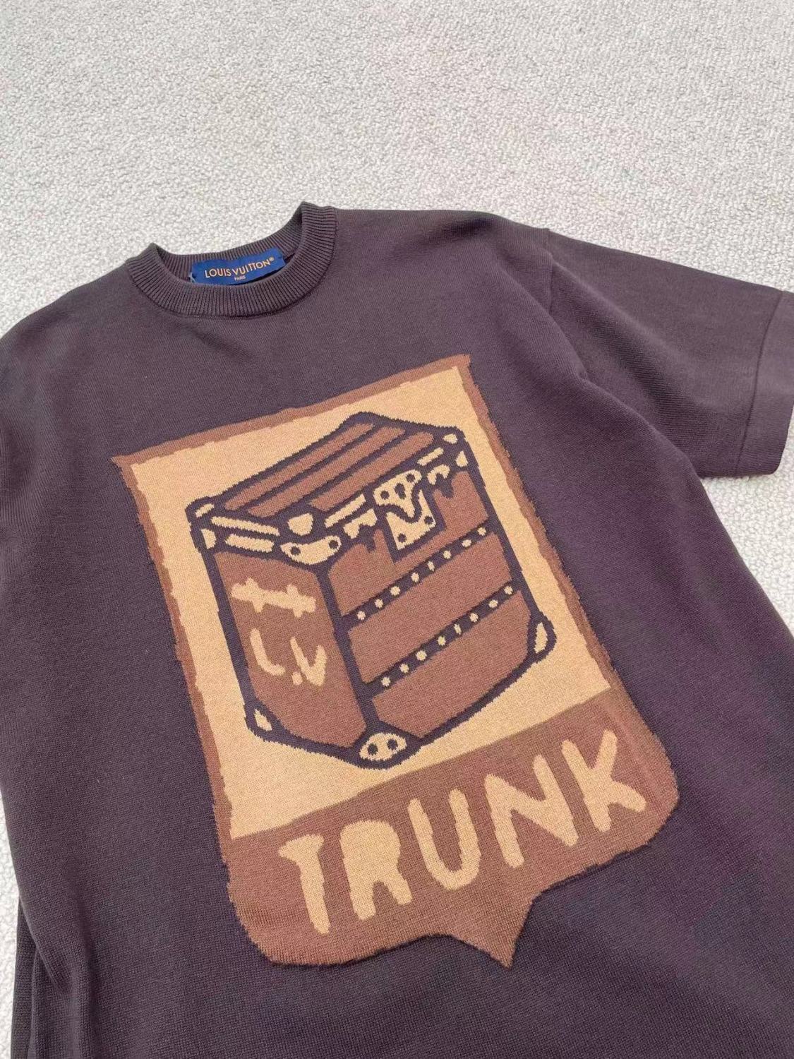 Men's Summer Brown Casual Short Sleeve Cotton Loose Intarsia Crewneck T-shirt #98224