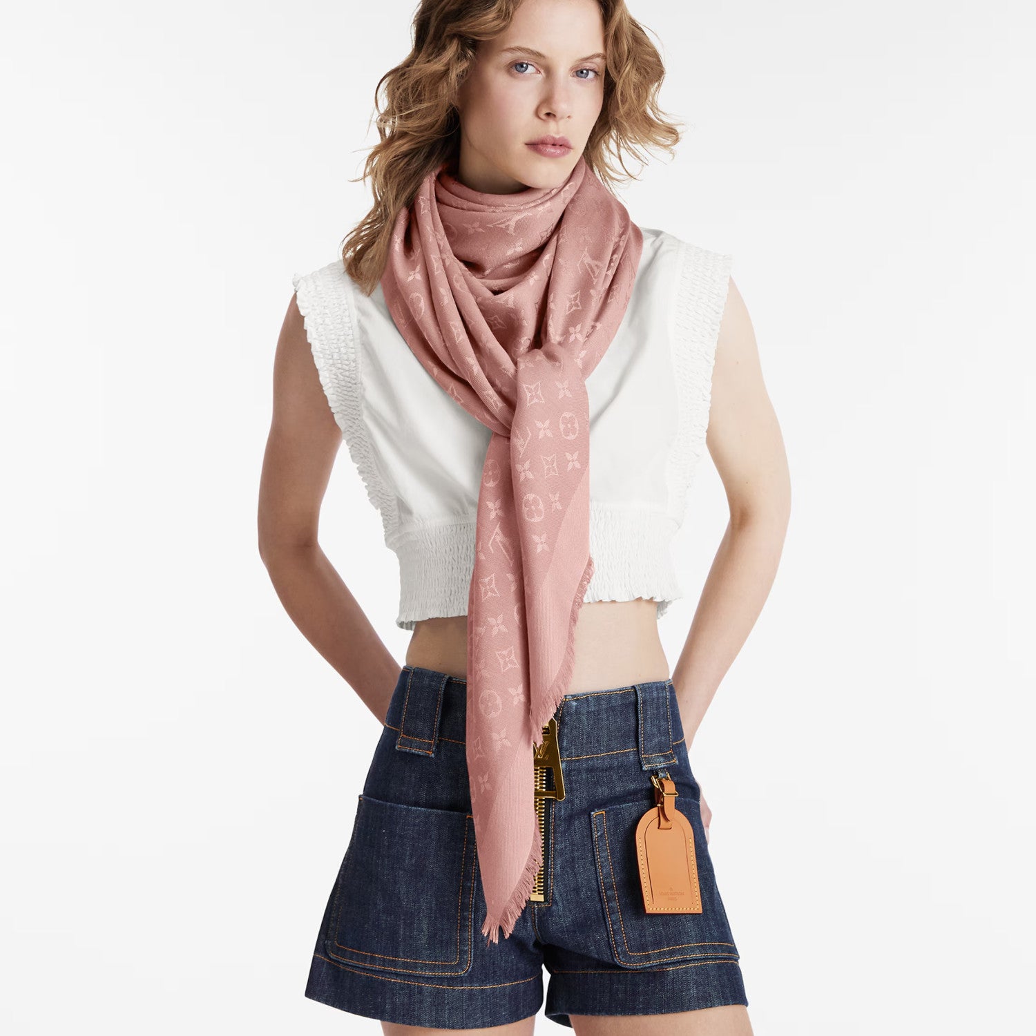 Women's Solid Color Logo Monogram Jacquard Wool Shawl Scarf #73233