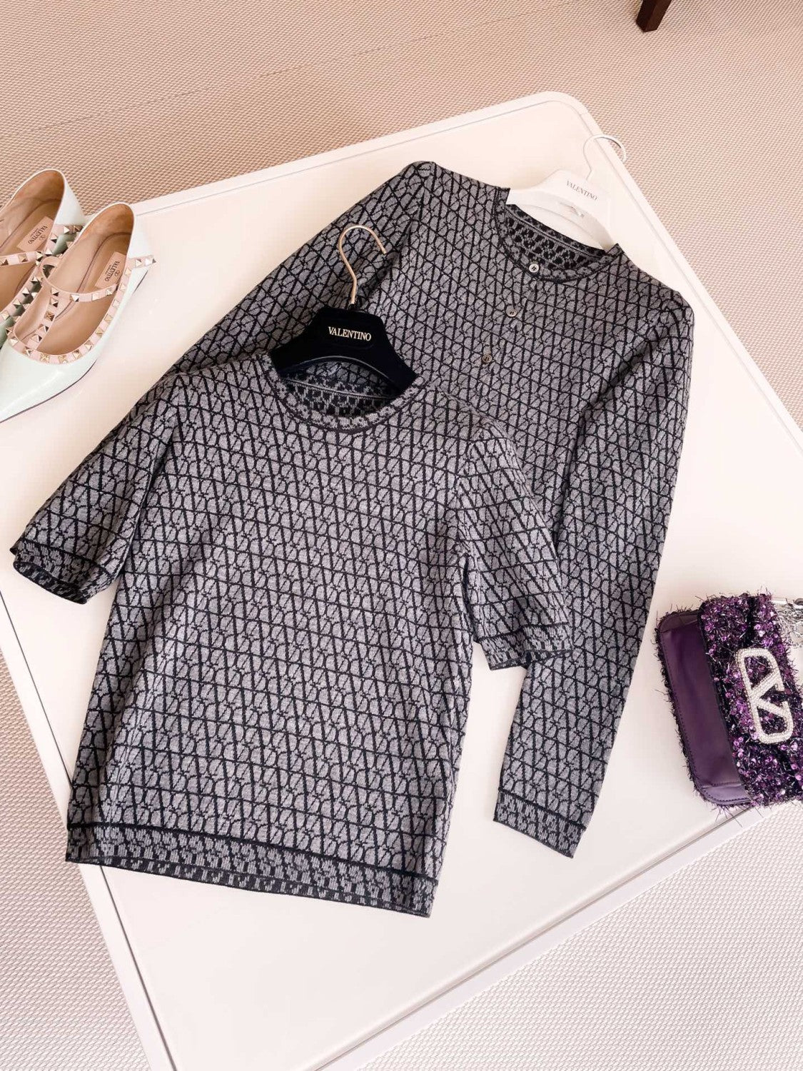 Women's Summer Logo Jacquard Embroidery Round Neck Knit Short Sleeve T-Shirt #73387