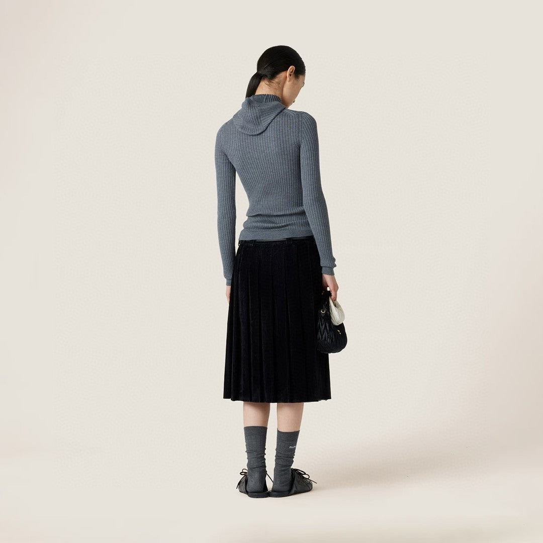 Women's Spring and Autumn Solid Color Wool High Neck Hooded Knitted Sweater #74651