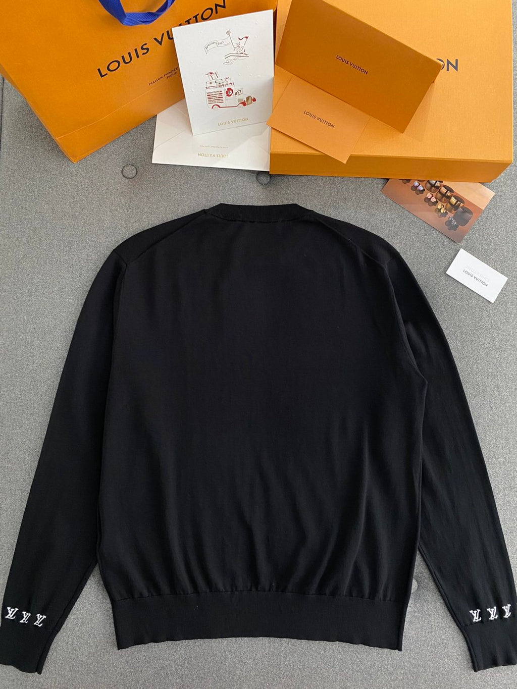 Men's Spring And Fall Logo Printed Crew Neck Black Cotton Long Sleeve Fitted Sweater #71473