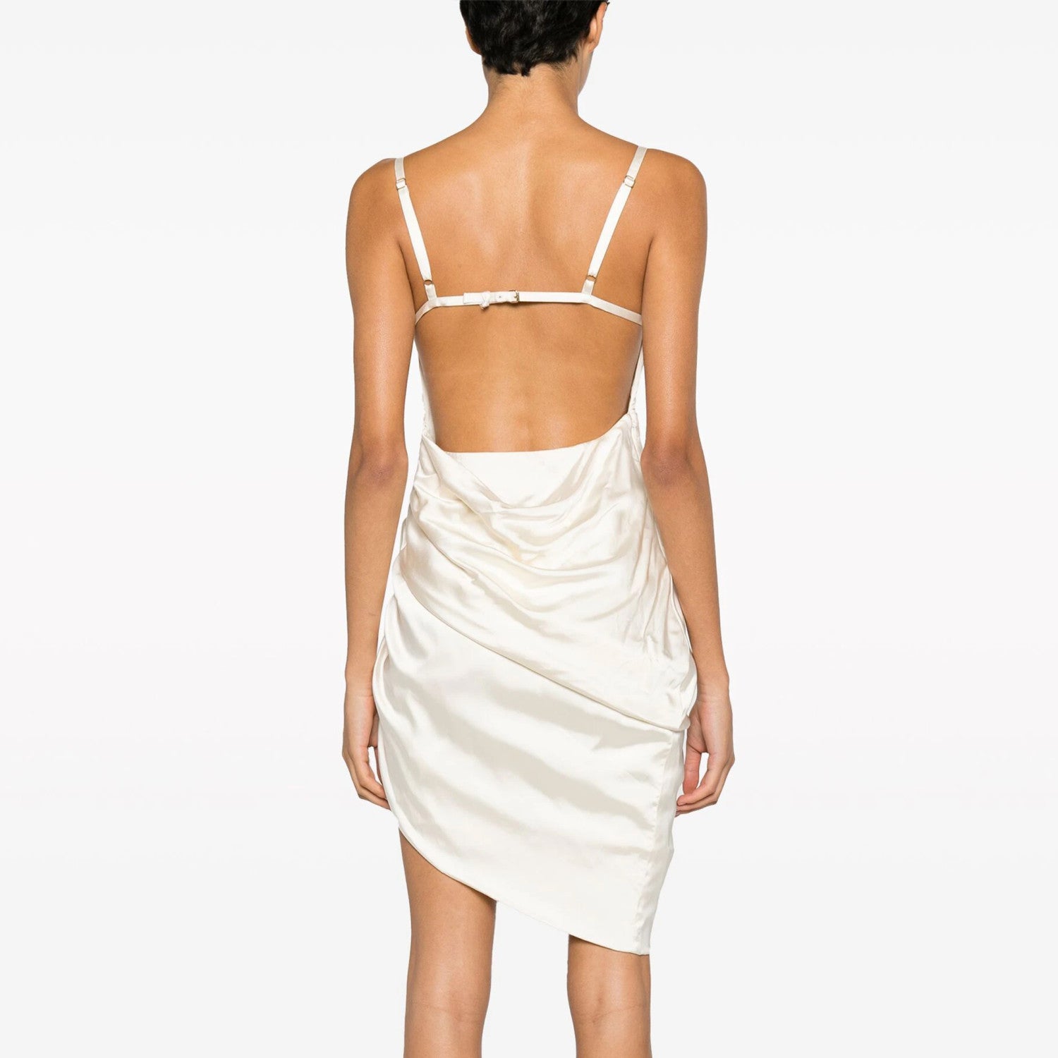 Jacquemus Women's Summer Solid Color Asymmetric Hollow Out Lace Splicing Short Sleeveless Halter Pleated Dresses Ngvp #9182