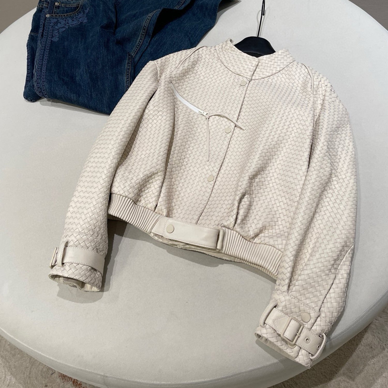 Women's Spring And Autumn Luxury Solid Color Standing Collar Leather Button Braided Sheepskin Biker Leather Coat Jacket Ngvp #8241