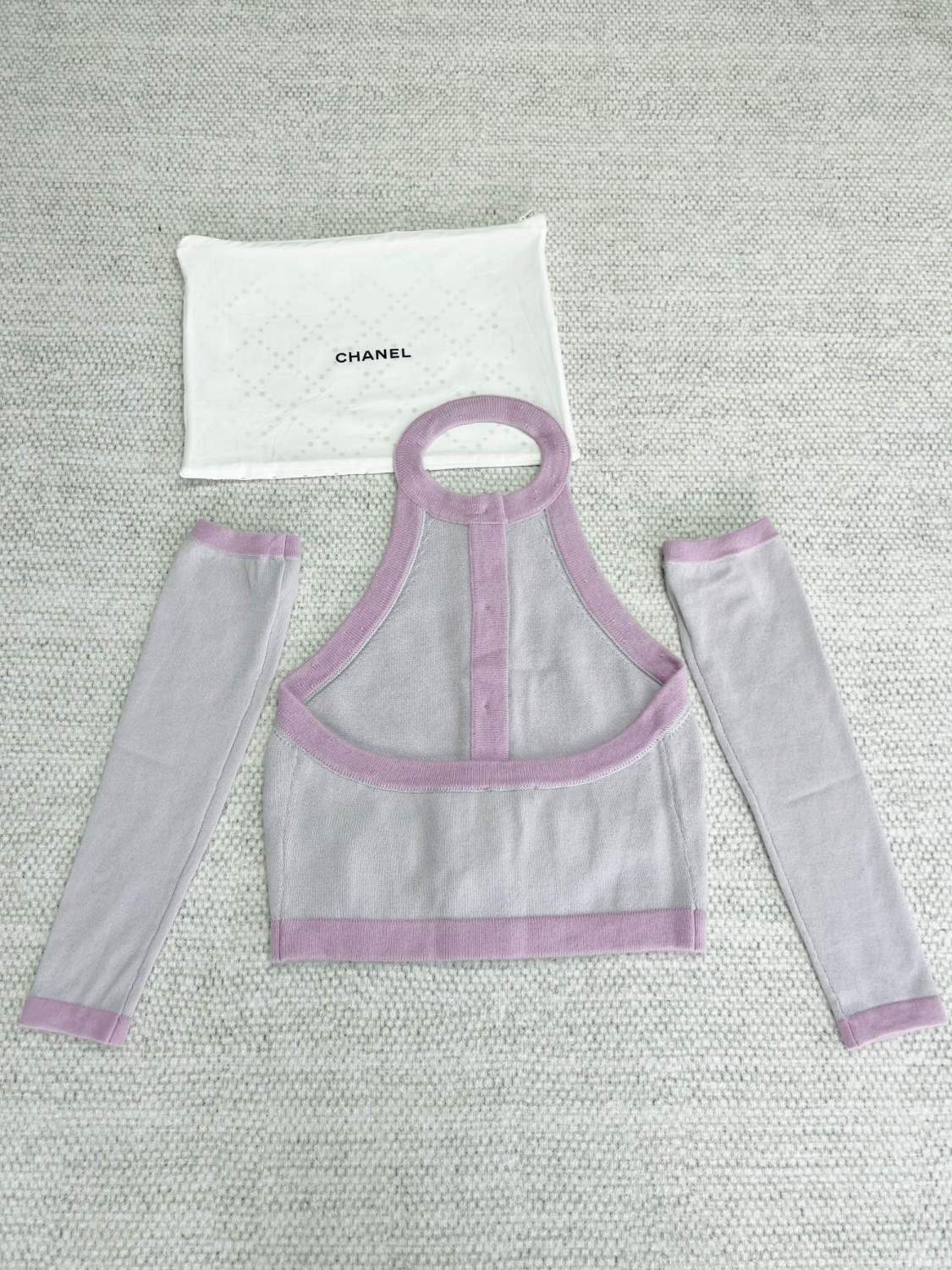 Women's Spring And Summer Color Blocking Neck Knit Single breasted Undershirt Knit Sweater Jacket Sleeve Set #73527