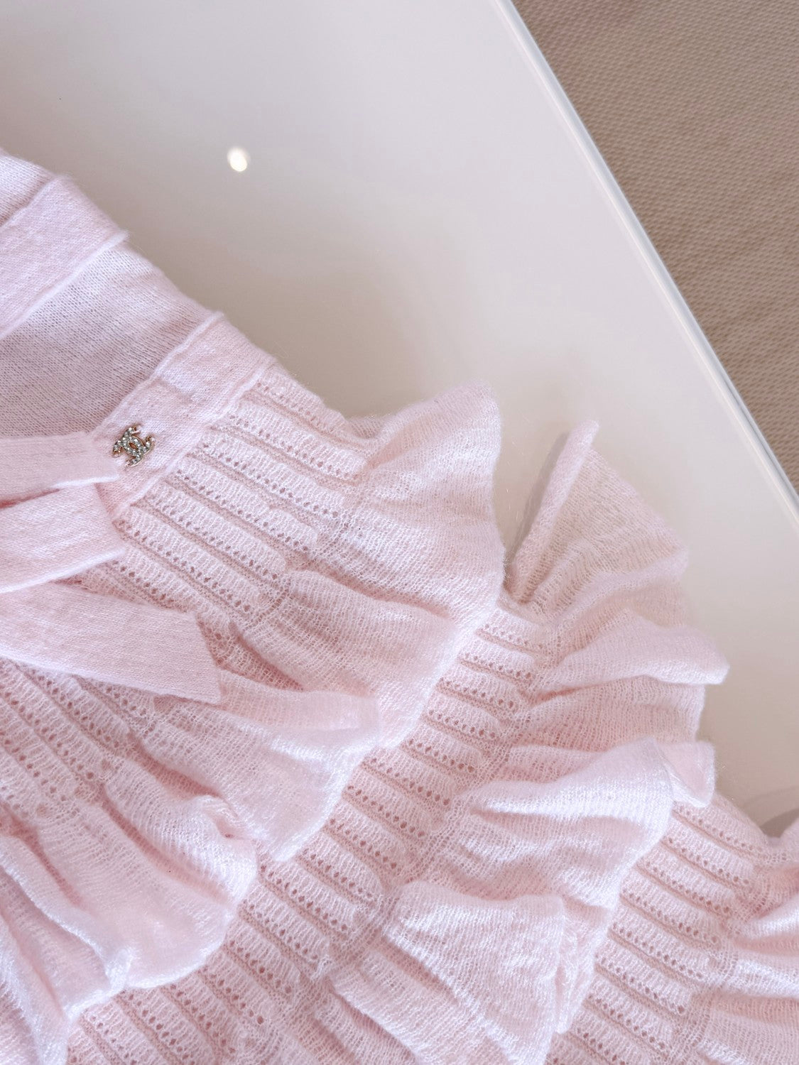 25K Solid Color Pleated Knitted Design Suspender Long Dress Mohair And Silk Light Pink #332234