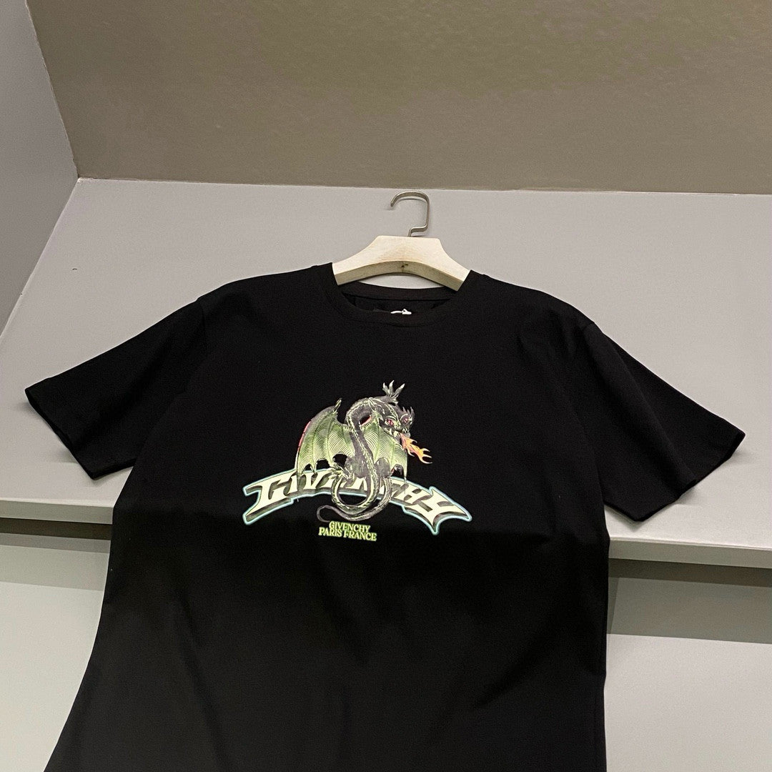 Men's And Women's Summer Letters Cartoon Pattern Printing Black Round Neck Cotton Short Sleeve T-shirt #98499