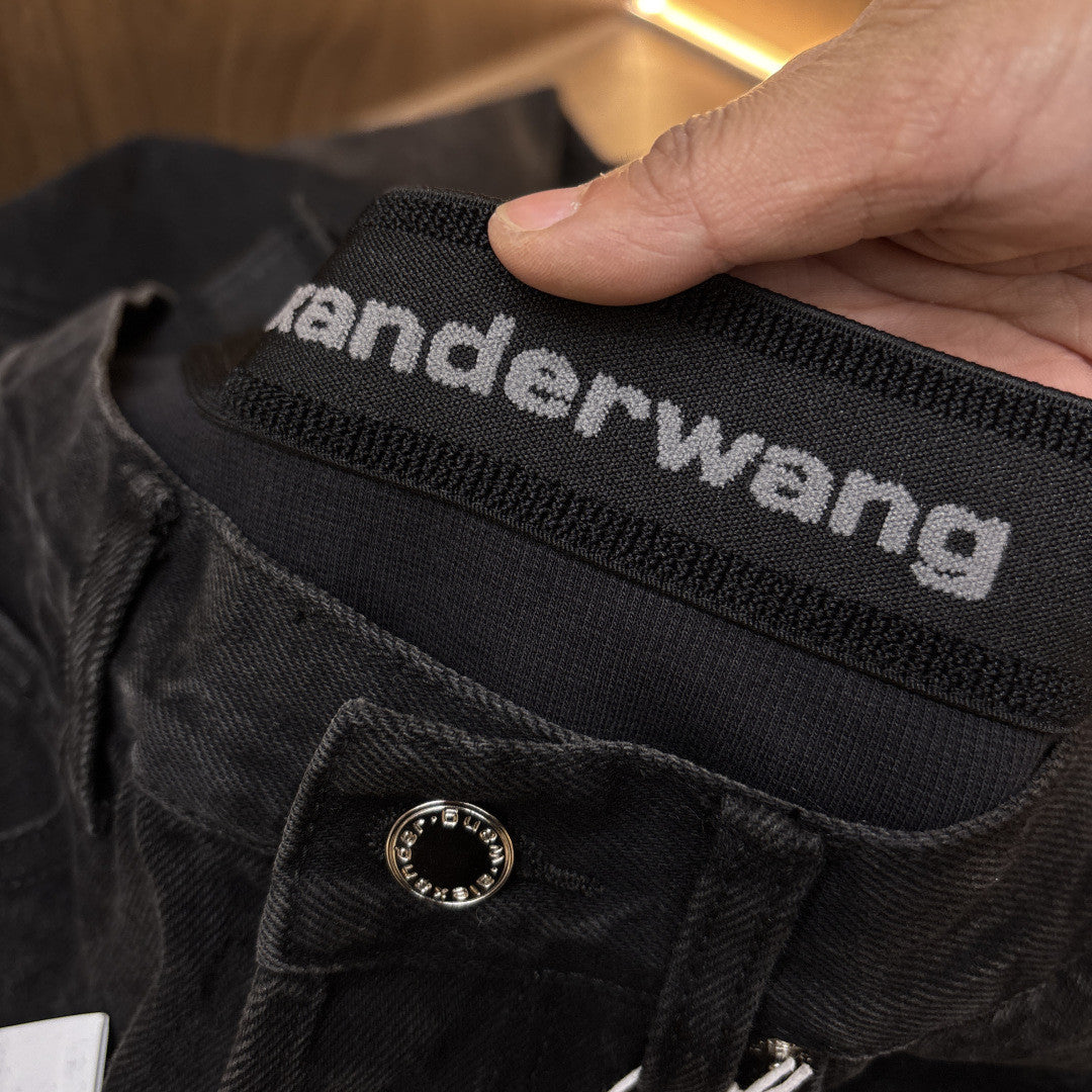 Women's Faux two-piece design Double-layered waistband Curved cut details Workwear-style denim pants #82533A