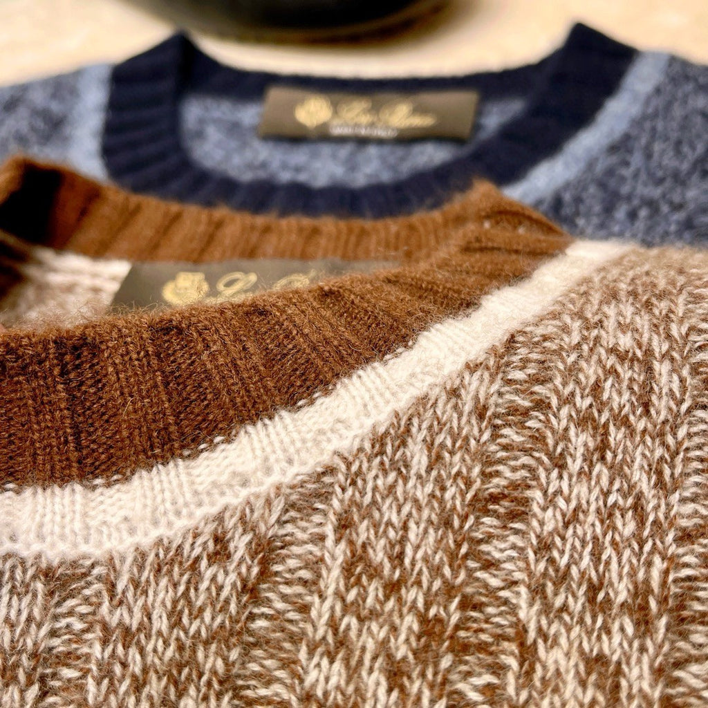 LP Men's Spring & Autumn Fashion Stripe Color Blocking Long Sleeve Knit Sweater Fit Cashmere Crew Neck Sweater Ngvp #9475