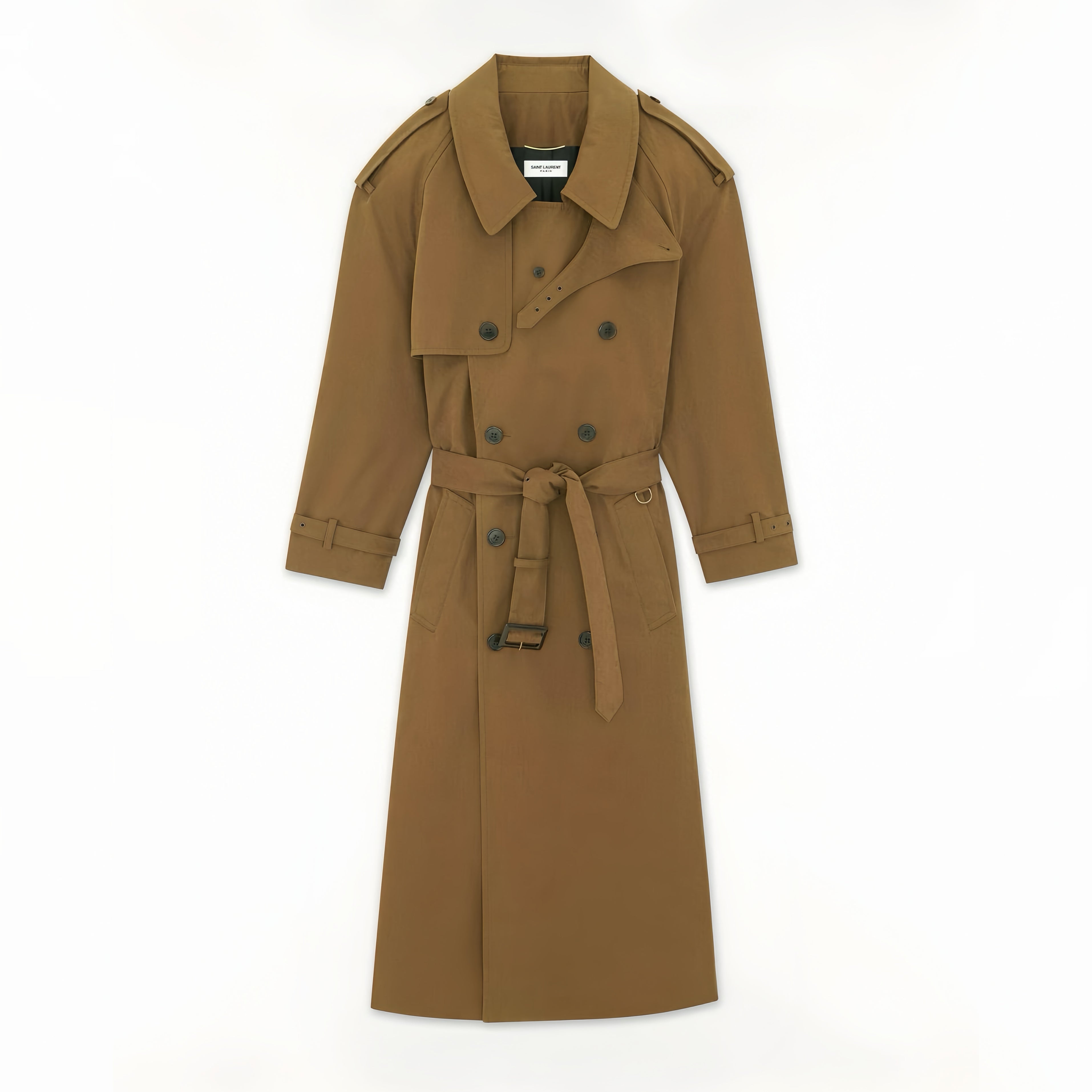 Women's Spring And Autumn Solid Color Belt Double-Breasted Buckle Lapel Medium-Length Cotton Long-Sleeved Windbreaker Jacket Ngvp #7867