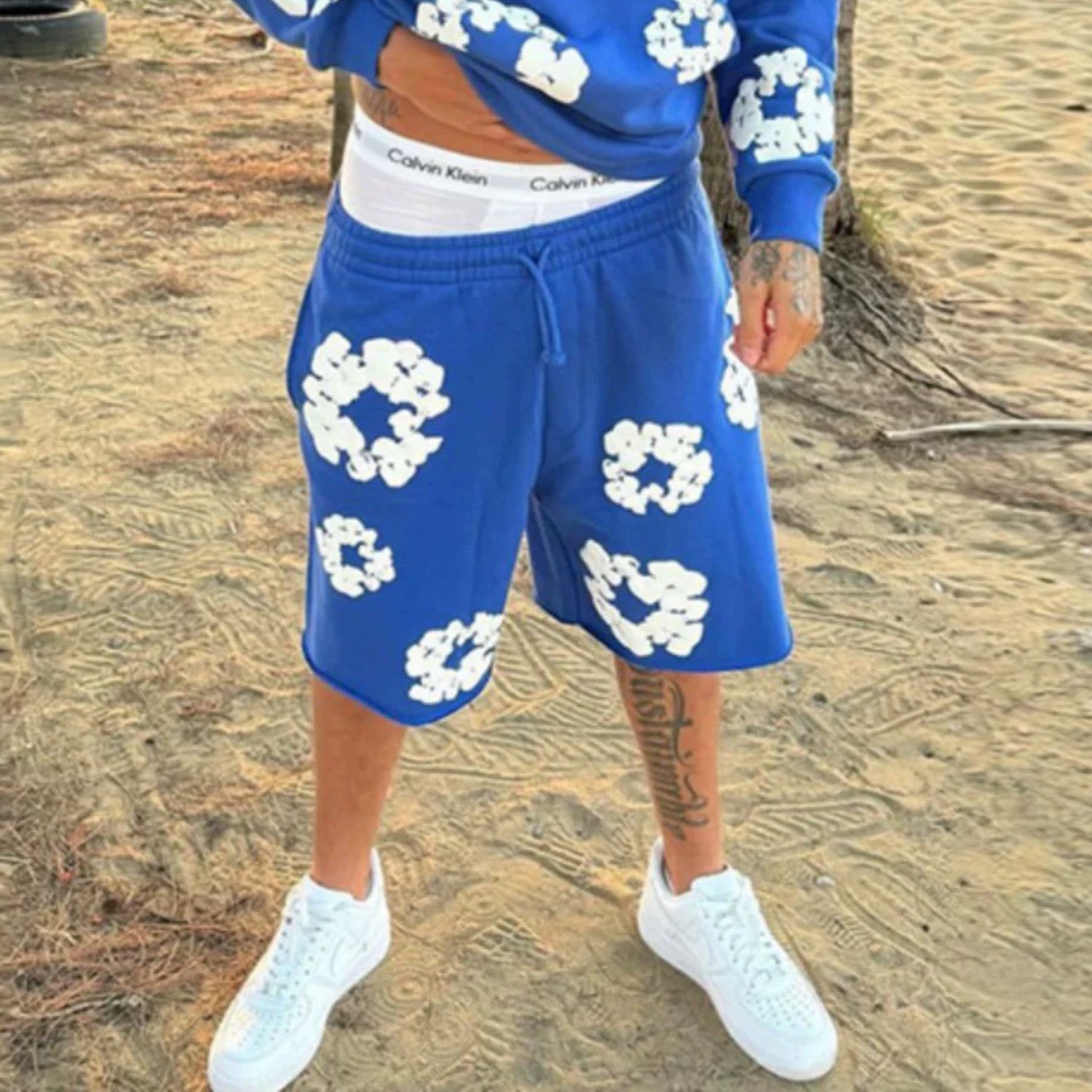 Denim Tears Men Women Spring Summer Trend High Street Kapok Flower Casual Cotton Loose Shorts Fashion Pants Ngvp #8876