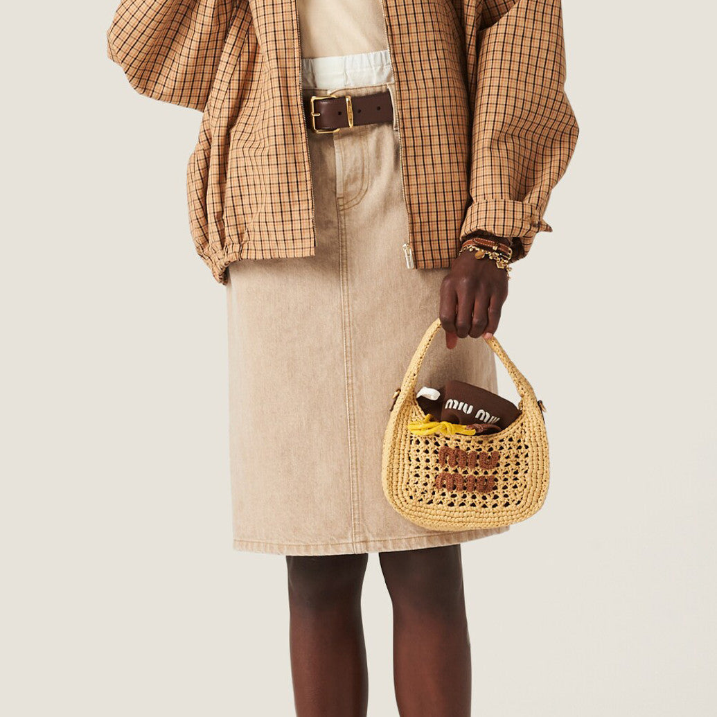 Women's Summer Beige Aged Effect Monogrammed Embroidered Half-body Skirt #72439