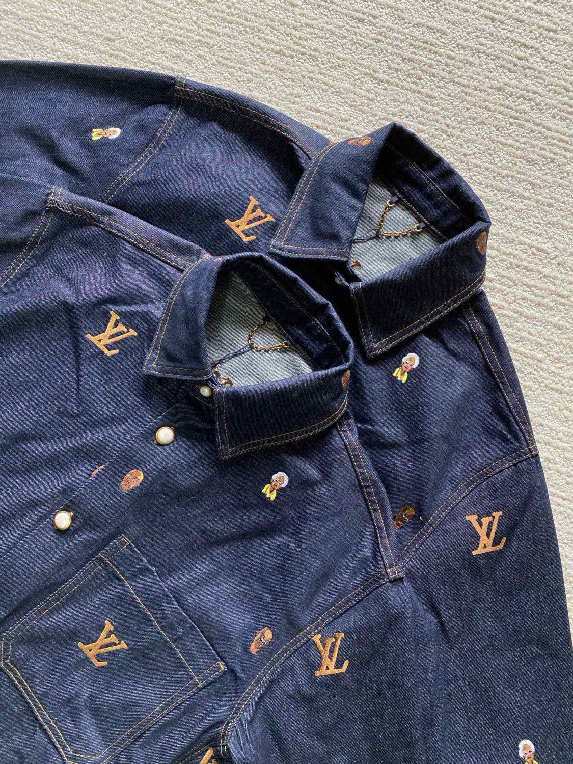 Men's Spring & Autumn Monogrammed Embroidered Single Breasted Lapel Loose Denim Jacket Style Shirt #98713
