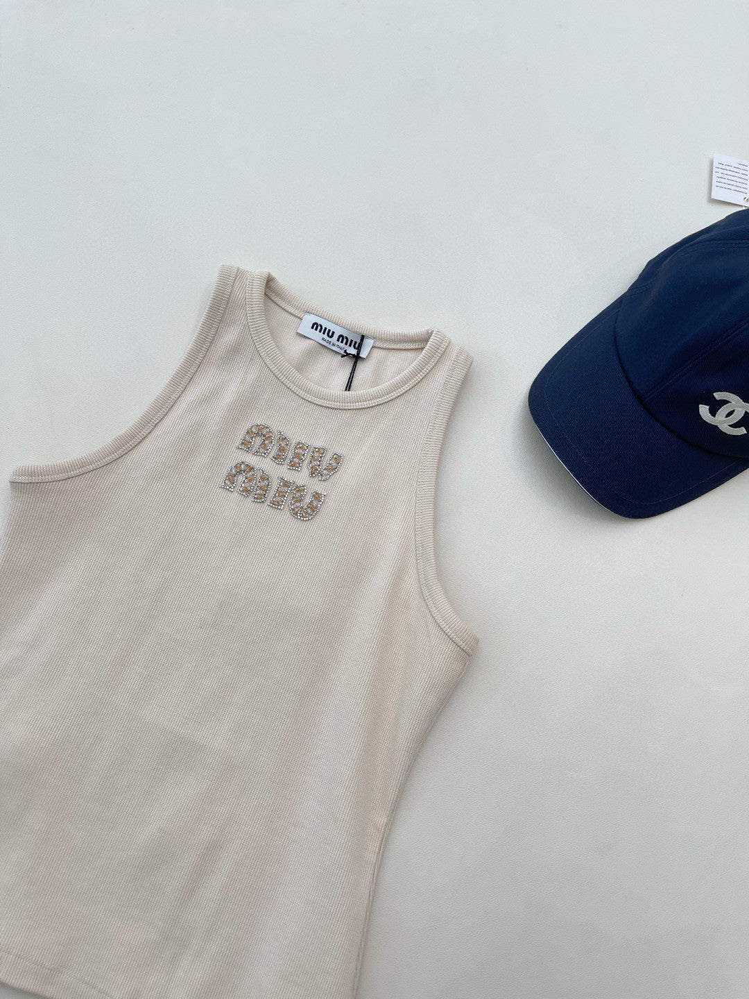 Women's Summer Solid Color Embroidery Beaded Letter Print Round Neck Sleeveless Tank Top Vest #75116