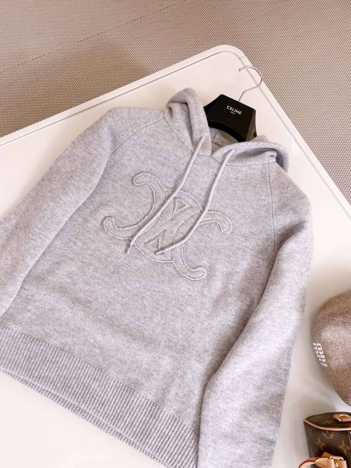 Women's Spring and Autumn Solid Color Logo Pattern Embroidery Hooded Pullover Wool Long Sleeve Sweater Sweatshirt #74773