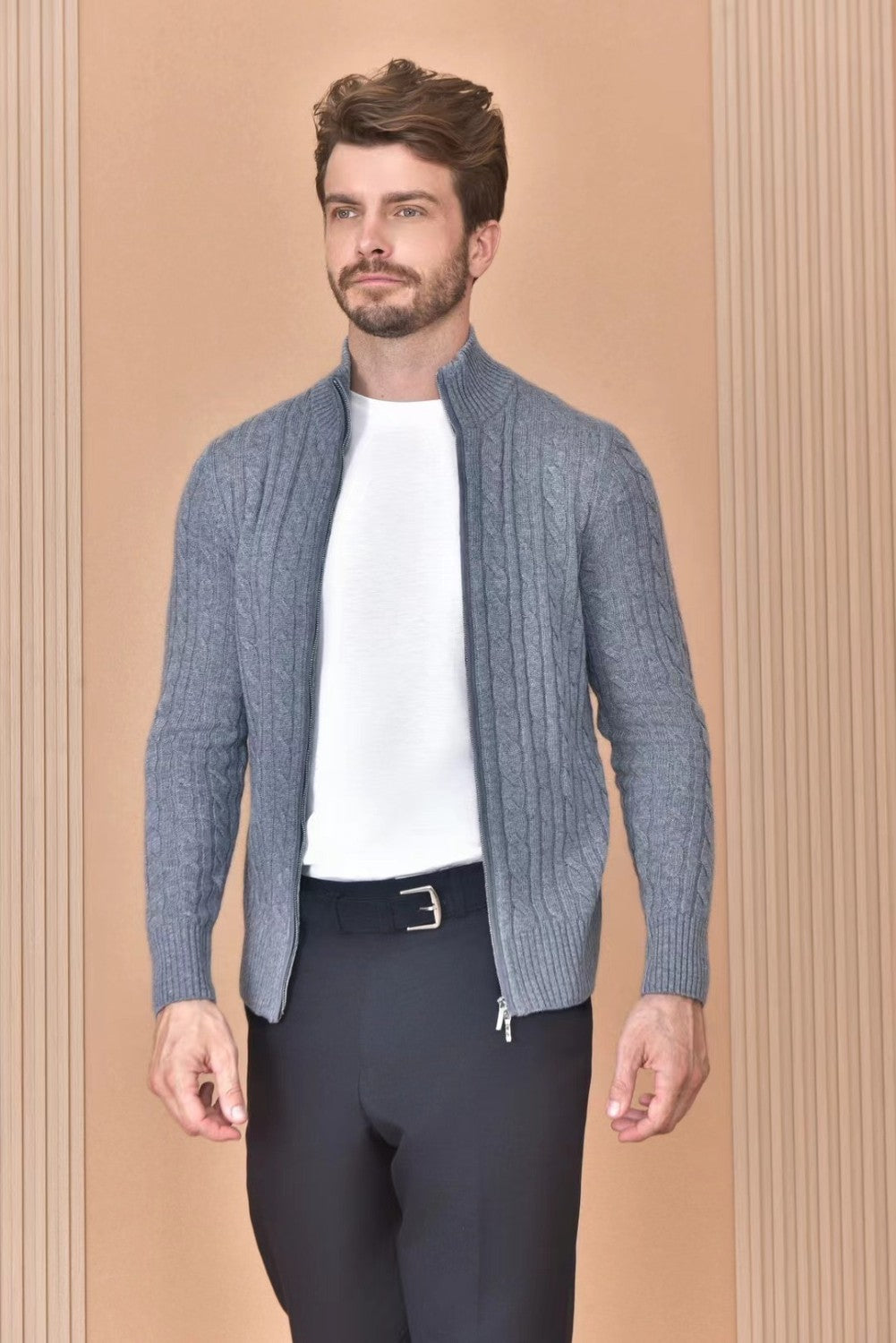 LP Men's Autumn And Winter Solid Color Zipper Half High Neck Knit Sweater Long Sleeve Jacket Ngvp #9392