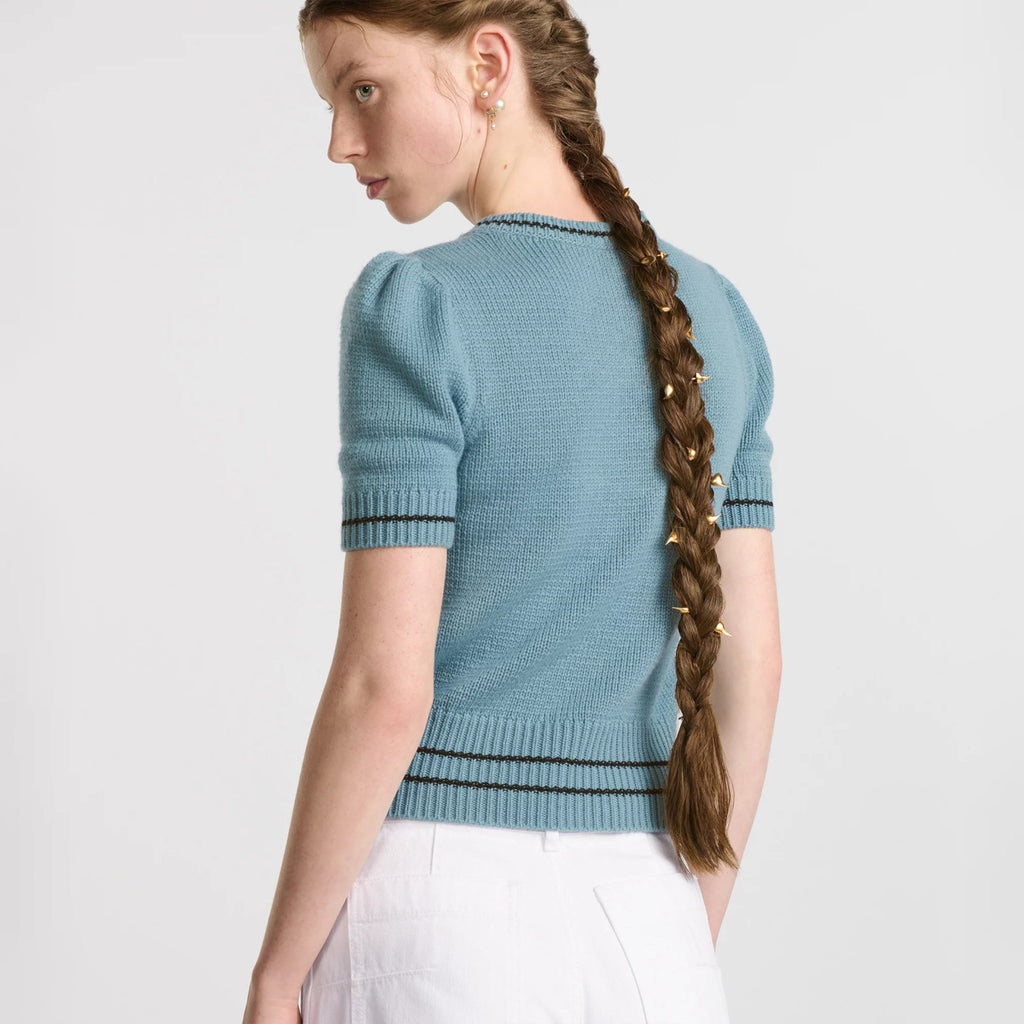 Women's Wool Blend Knit Short Sleeve Top Round Neck Fashion Temperament Short T-Shirt Knitwear #81137