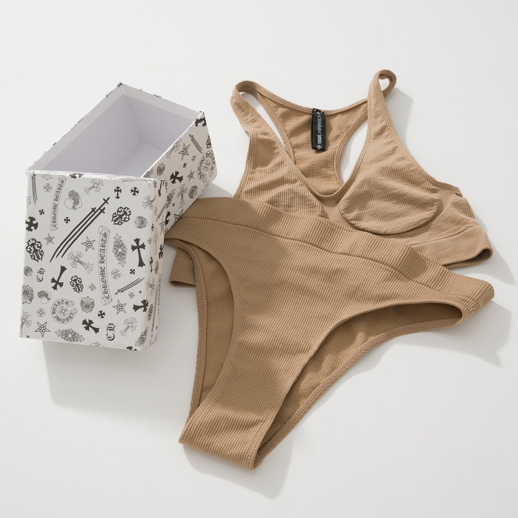 Women's Summer Solid Color Knit Sports Underwear Set #72444