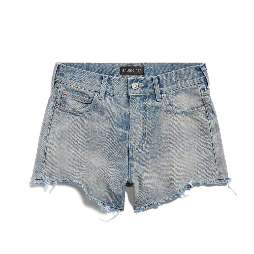 Women's Summer Washed Raw Edge Distressed High Street Blue Mid Waist Denim Mini Shorts Ngvp #8826