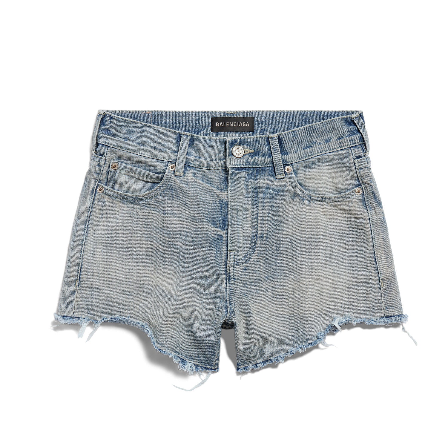 Women's Summer Washed Raw Edge Distressed High Street Blue Mid Waist Denim Mini Shorts Ngvp #8826