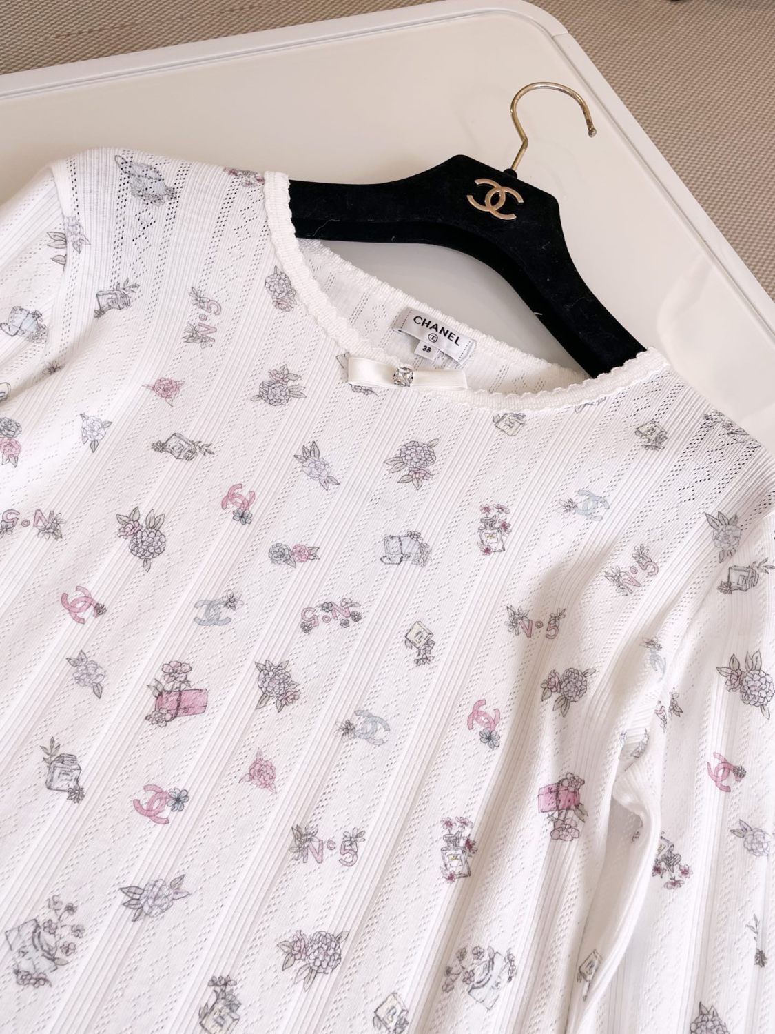 Women's Summer White Bow Rhinestone Hollow Lace Knit Long Sleeve Top #74473