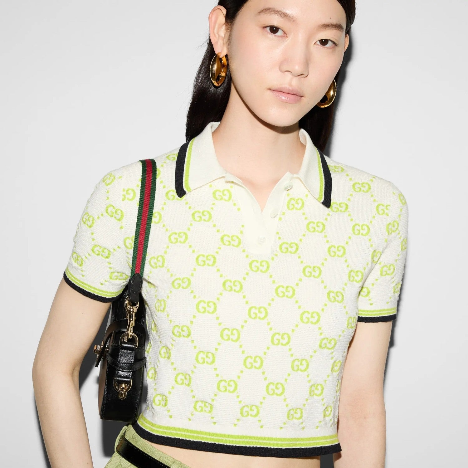 Women's Summer GG Applique Solid Color Vertical Button Cotton Short-Sleeved Polo Shirt #71369