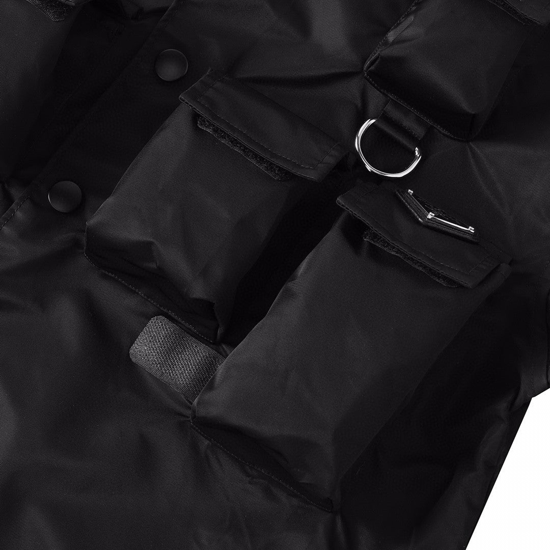 Men's Black Gold Triangle Logo Multi-Pocket Single Breasted Casual Short Sleeve Shirt #98829