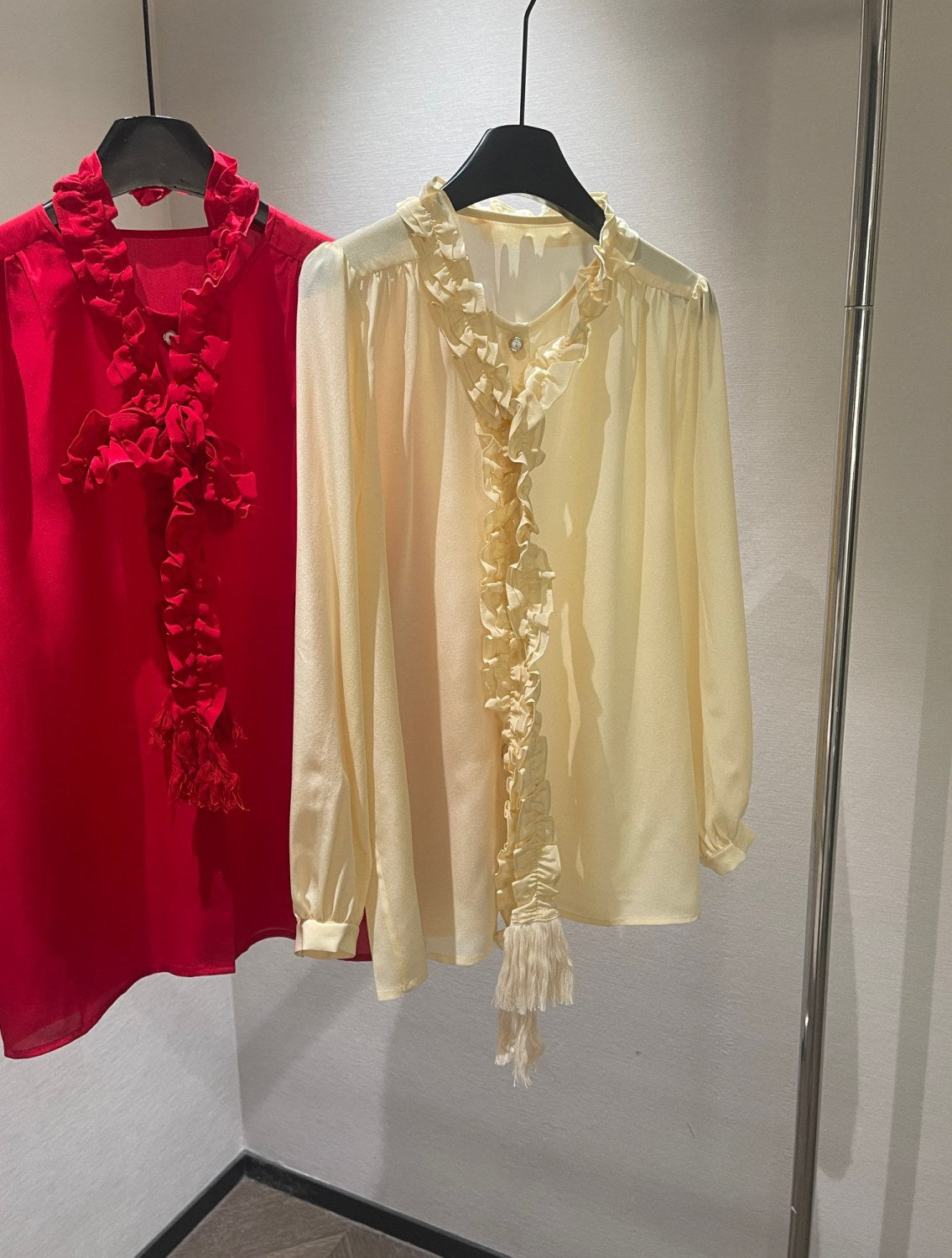 Women's Summer Solid Color Long Sleeved Bow Flutter Silk Single Breasted Shirt #74765