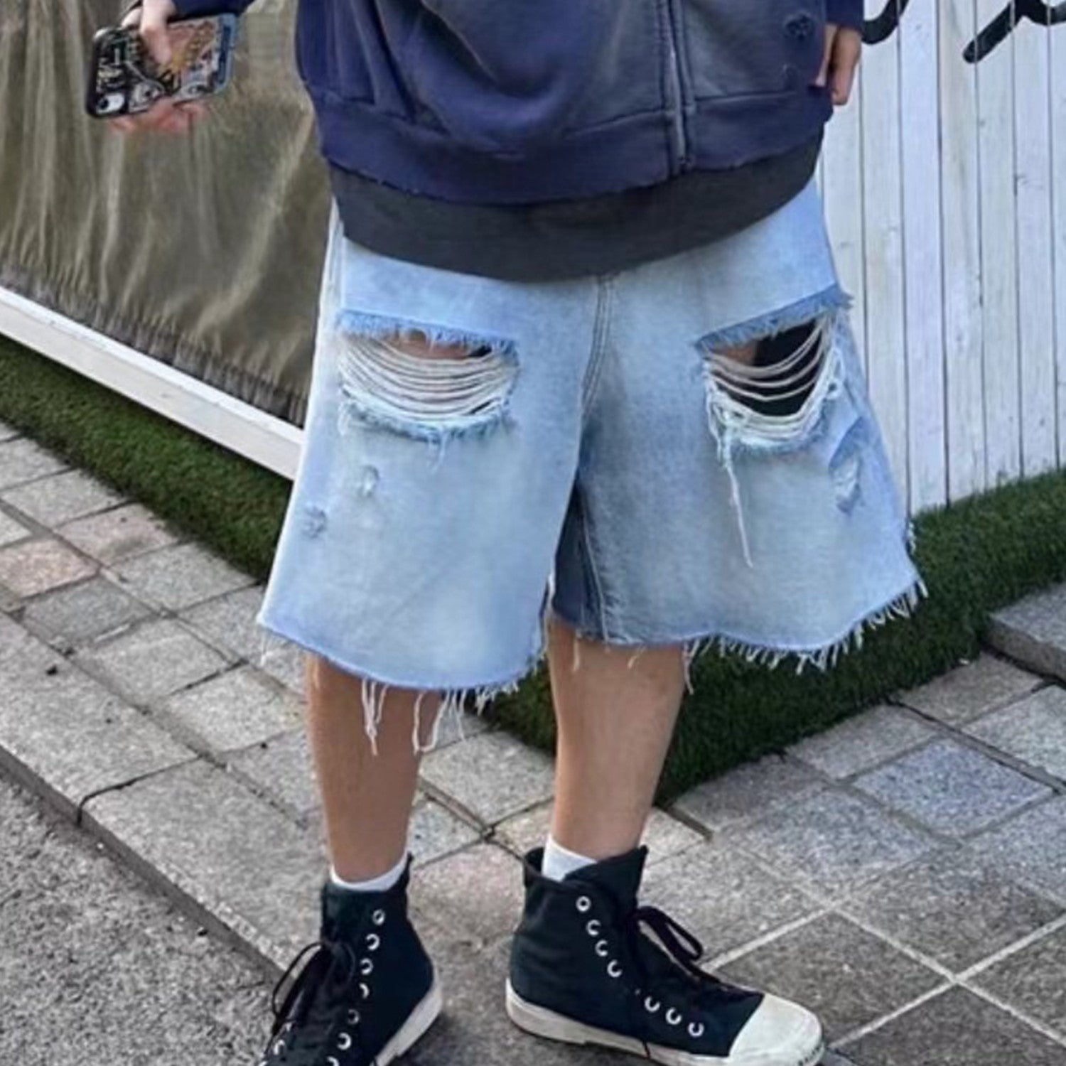 Vetements Men's And Women's Spring/summer Cotton Washed Distressed Denim Shorts With Zipper Loose Wide Leg Jeans Pants Ngvp #8521