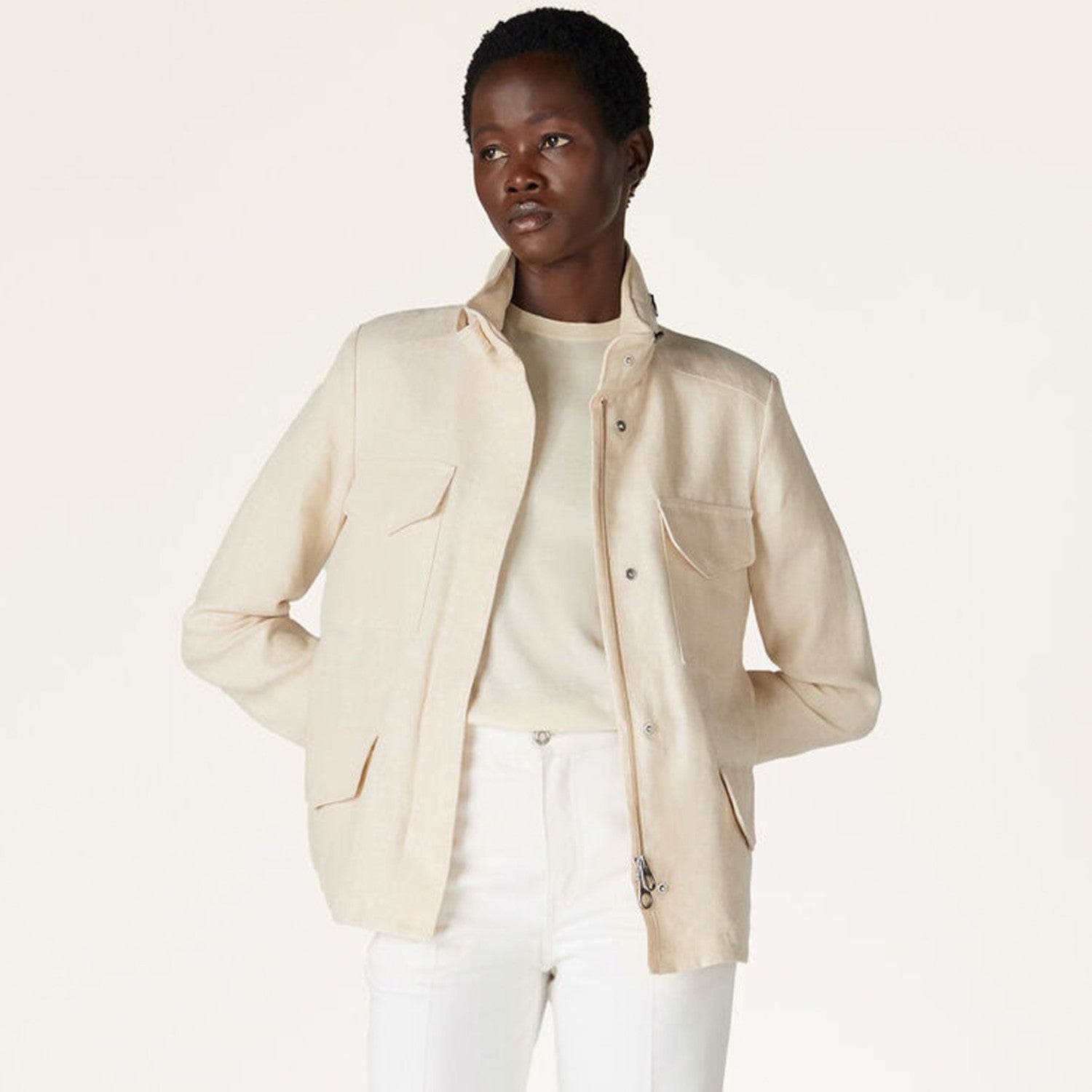 Women's Spring And Autumn Solid Color Linen Windbreaker Hooded Pockets Stand-up Collar Jacket Fashion Casual Jacket Ngvp #8821