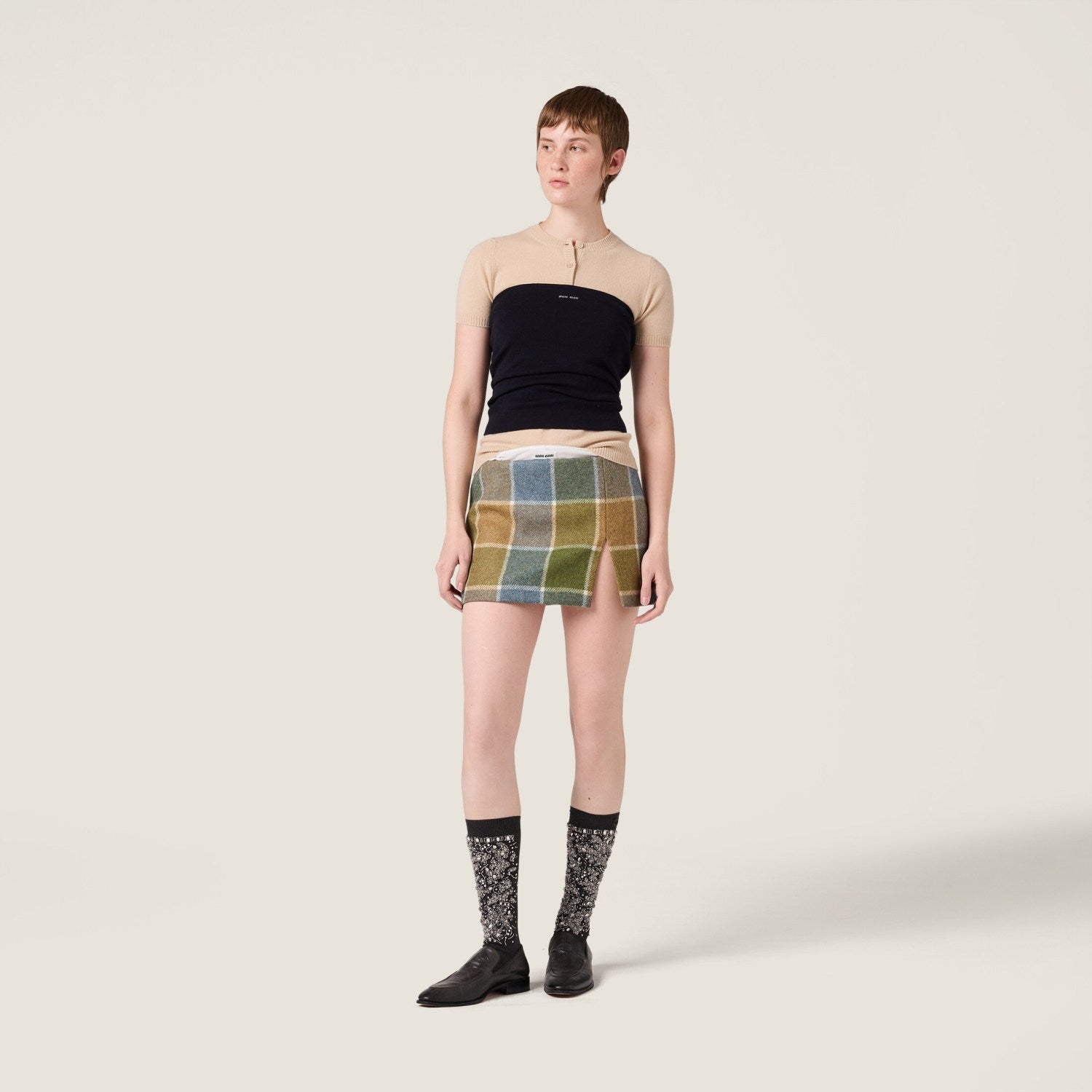 Women's Spring/Summer Crew Neck Half-Button Knit Short-Sleeve T-Shirt Fashionable. Trendy. Refined Casual T-Shirt #194157