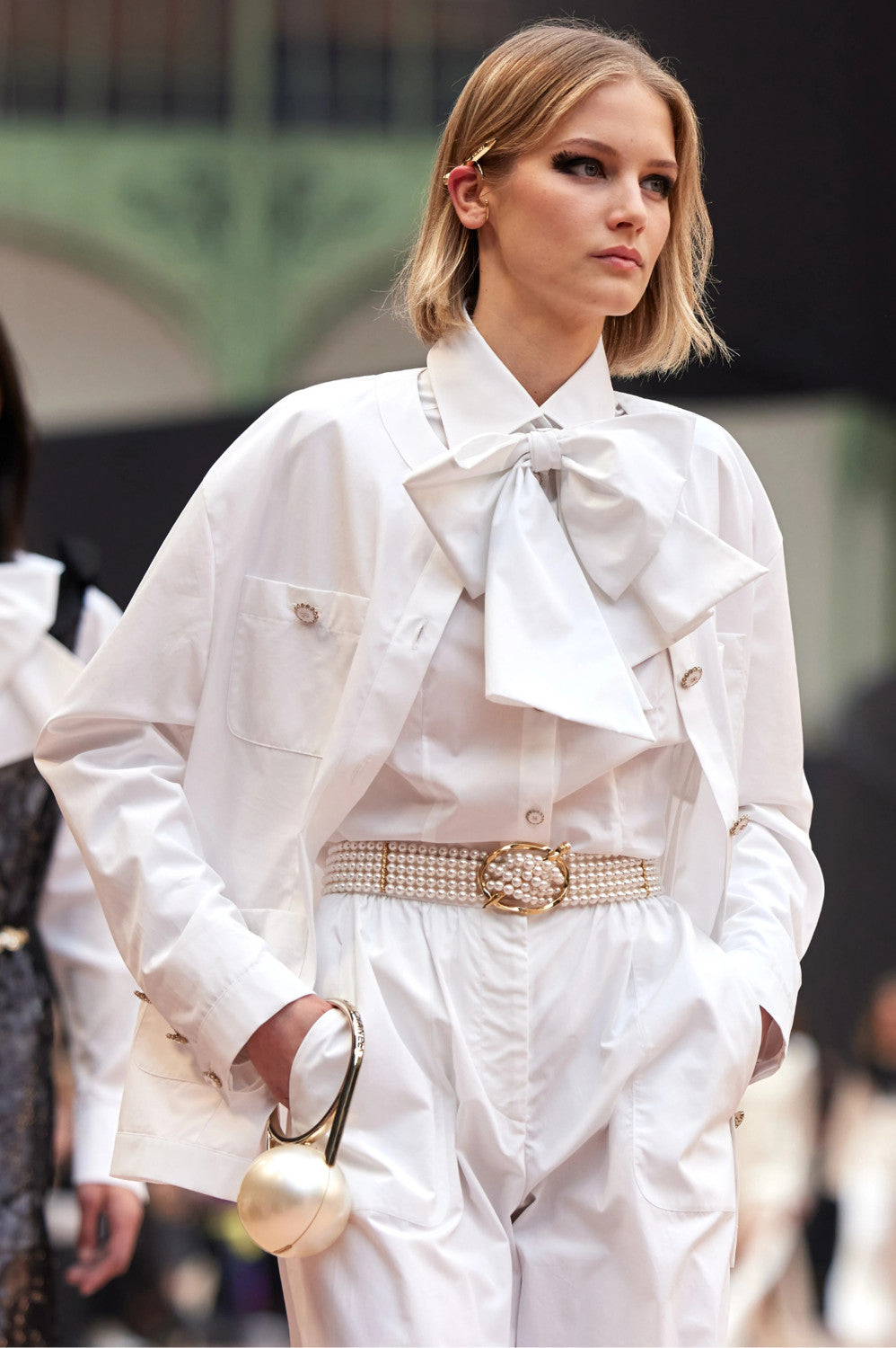 Women's Spring/Summer White Bow Cotton Collar Shirt Understated Luxury. Elegant and Refined Button-Up Long Sleeve Shirt  #194474