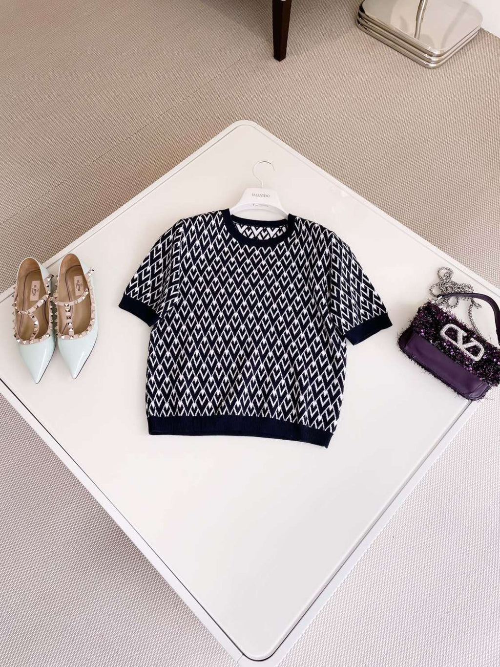 Women's Summer Letter Appliqud Knit Round Neck Short Sleeve T-Shirt #73937